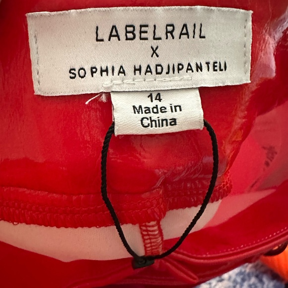 Label Rail X Sophia Hadjipanteu Red Patent Leather pants  with belt in size 14. - Picture 9 of 12
